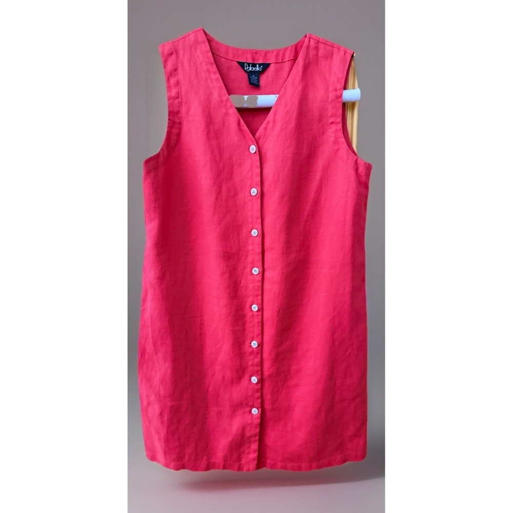 Rafaella Dress Womens 14 Orange‎ Linen Midi Sleeveless Buttons Resort Wear